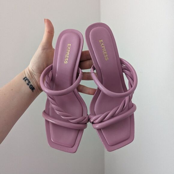 NWOT Express mauve pink strappy braided twist low heel mule sandals shoes - Picture 2 of 5